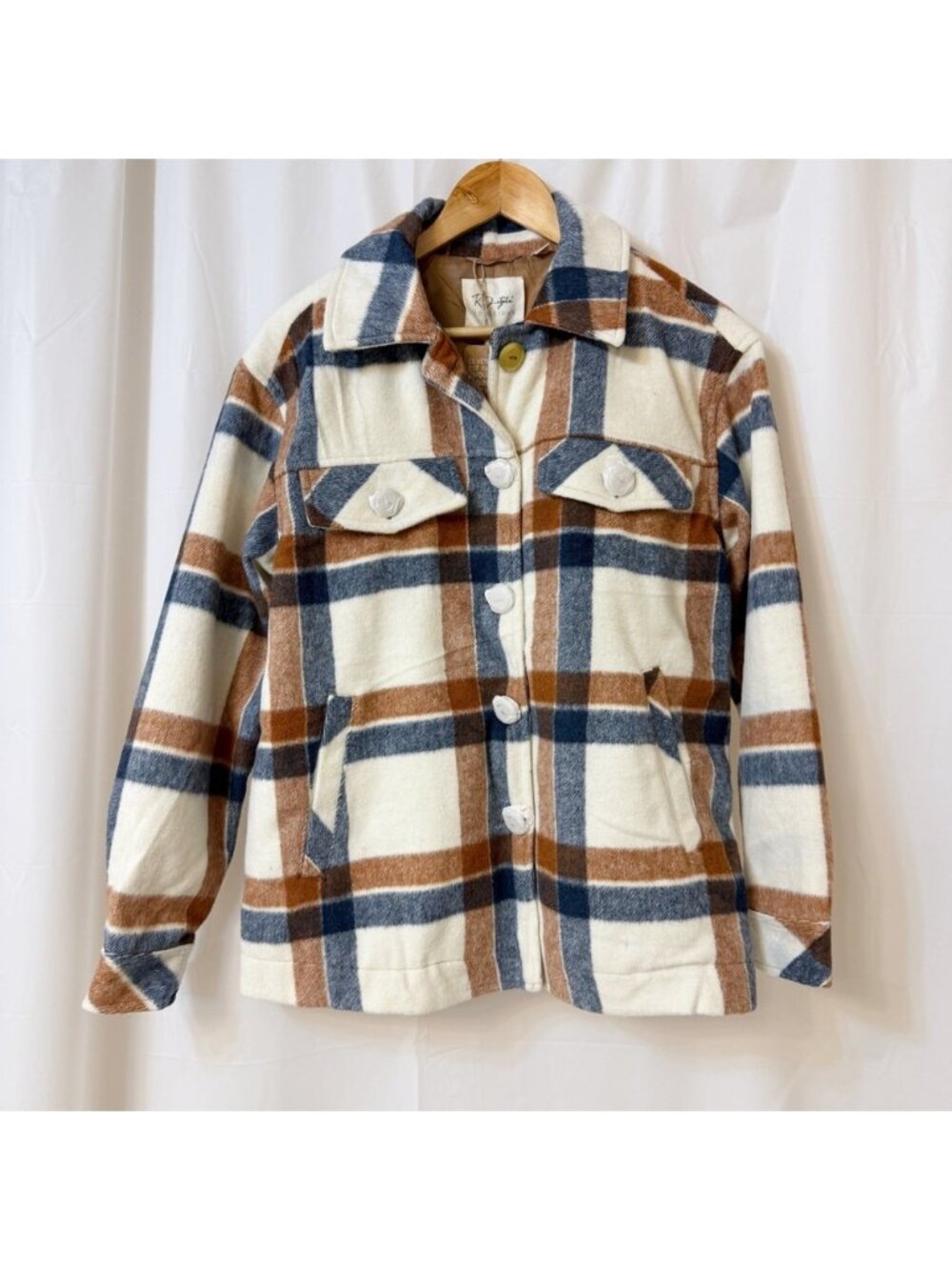 RD Style Blue Brown & Cream Plaid Jacket XS